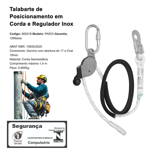 Talabarte Posicionamento em Corda e Regulador Inox 805218 PAROI - Facintos